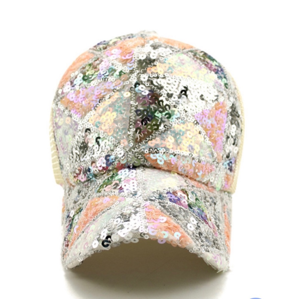 Apricot Sequins Decor Mesh Baseball Cap